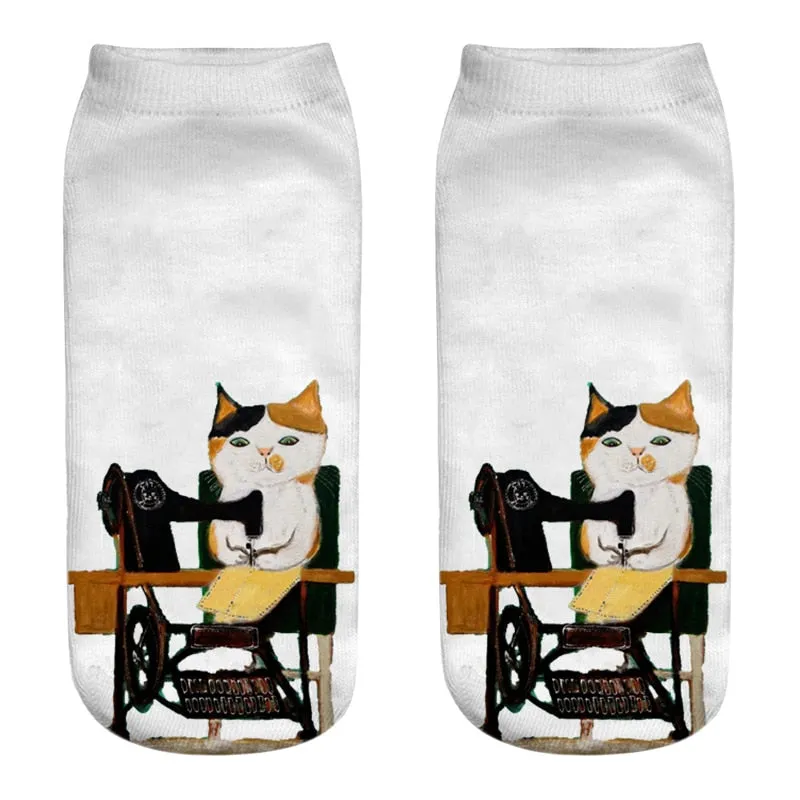 Unisex 3D Cartoon Kitten Image Design Cute Short Ankle Socks