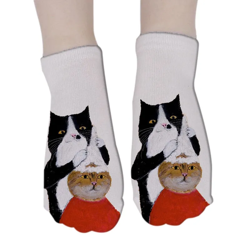 Unisex 3D Cartoon Kitten Image Design Cute Short Ankle Socks