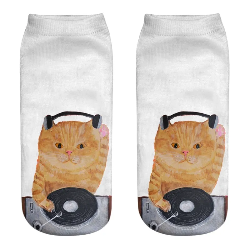 Unisex 3D Cartoon Kitten Image Design Cute Short Ankle Socks