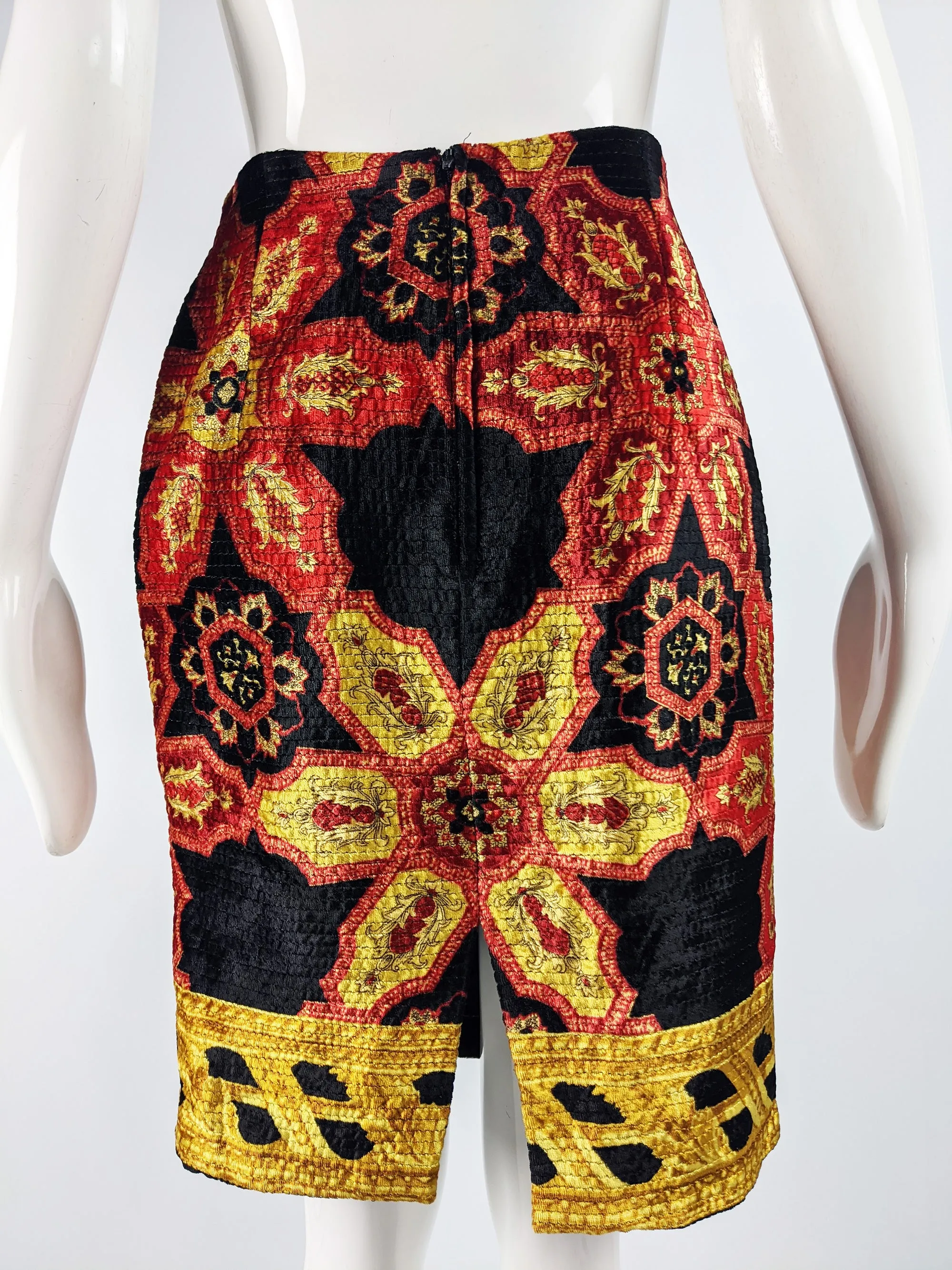 Vintage Baroque Print Velvet Party Skirt, 1980s