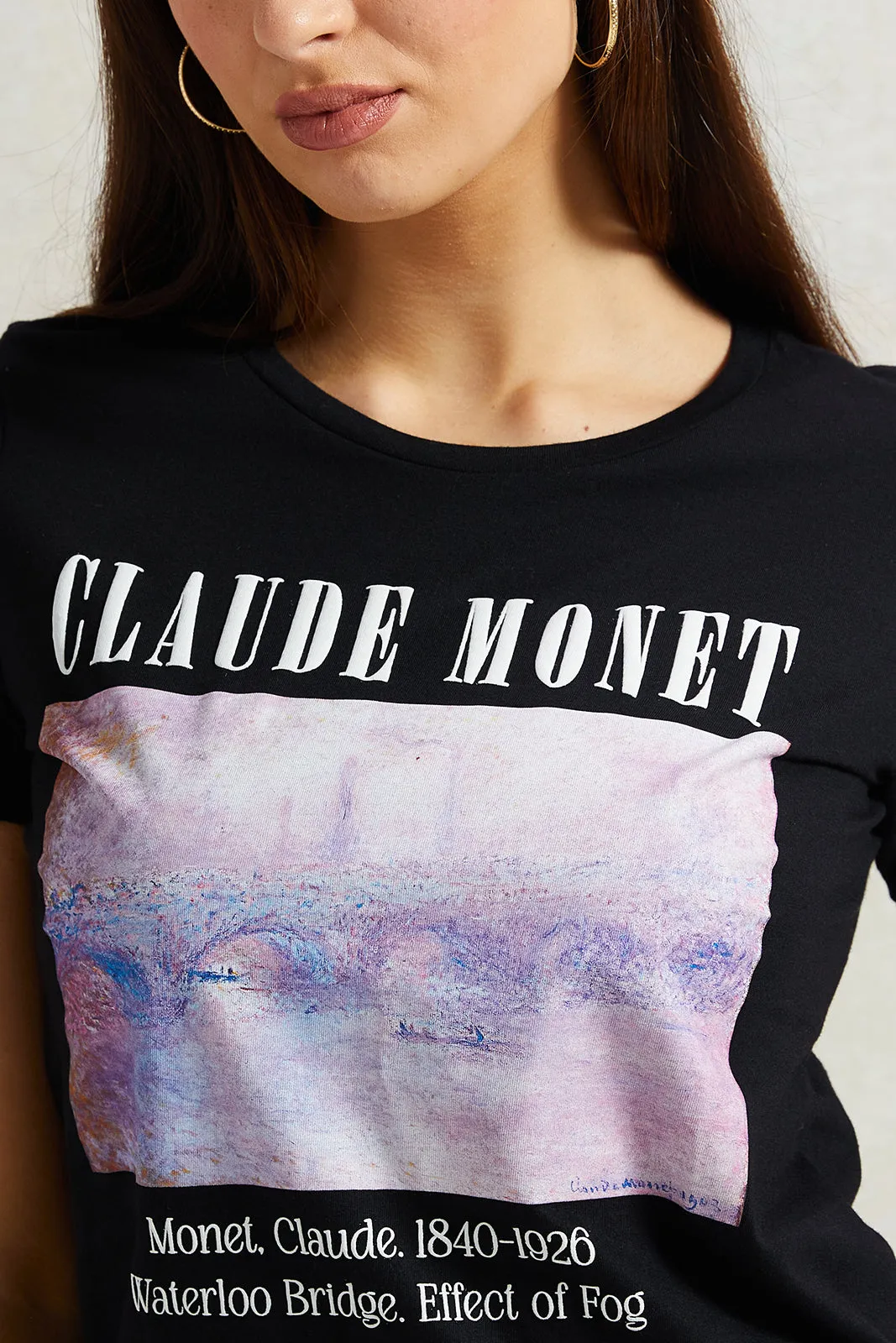 Women Black Claude Monet Printed T-Shirt