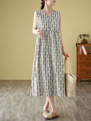 Women's Elegant Striped Printed Mid-Length A-line Dress